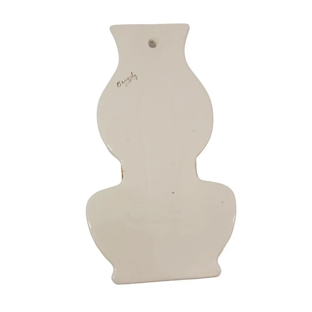 SIGNED Art Ceramic Ivory with Gold Accent Tabletop Wall Vase